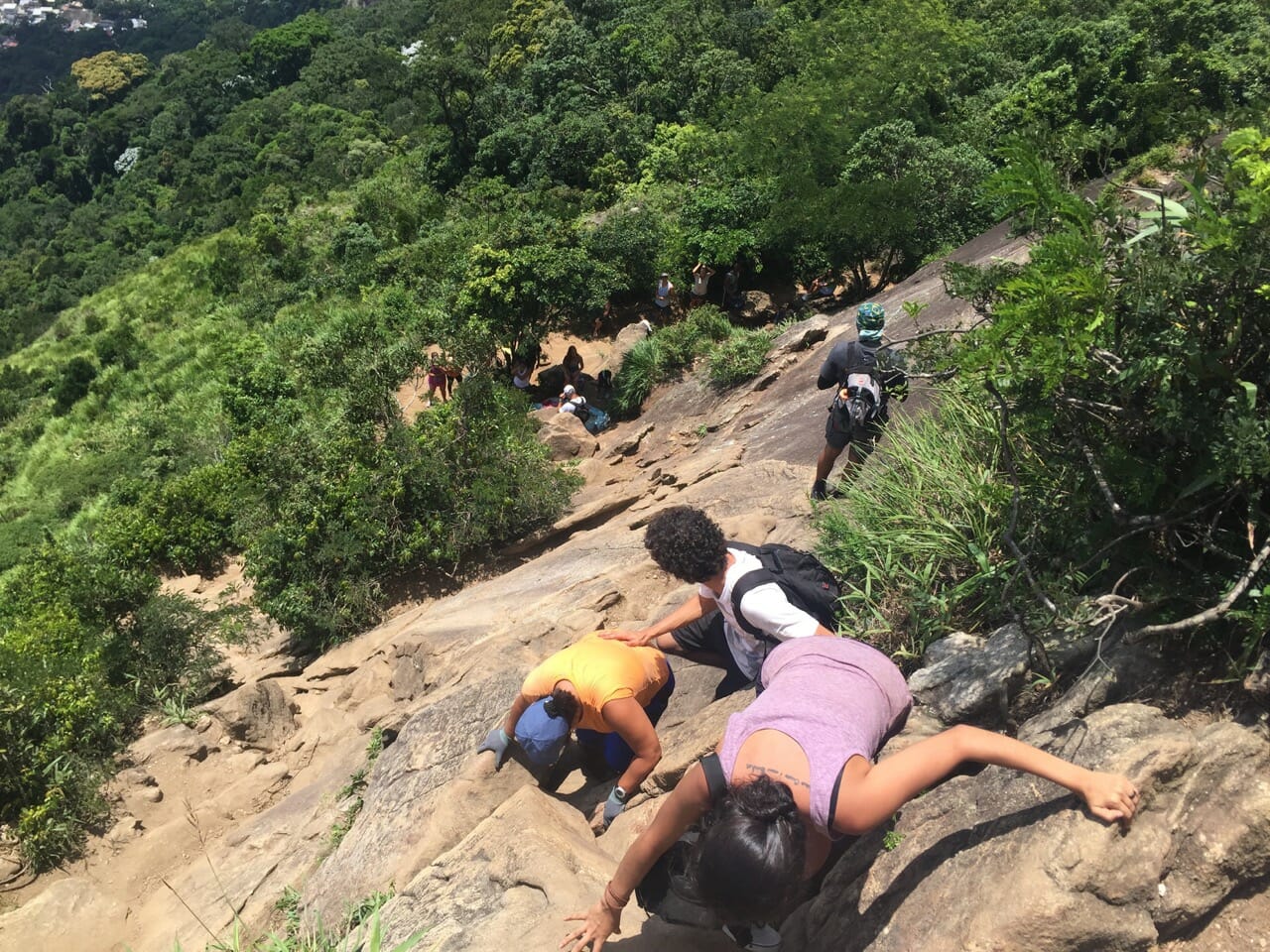 People climbing the 'carrasqueira" to go to the top of Pedra da Gávea, Rio de Janeiro, Brazil