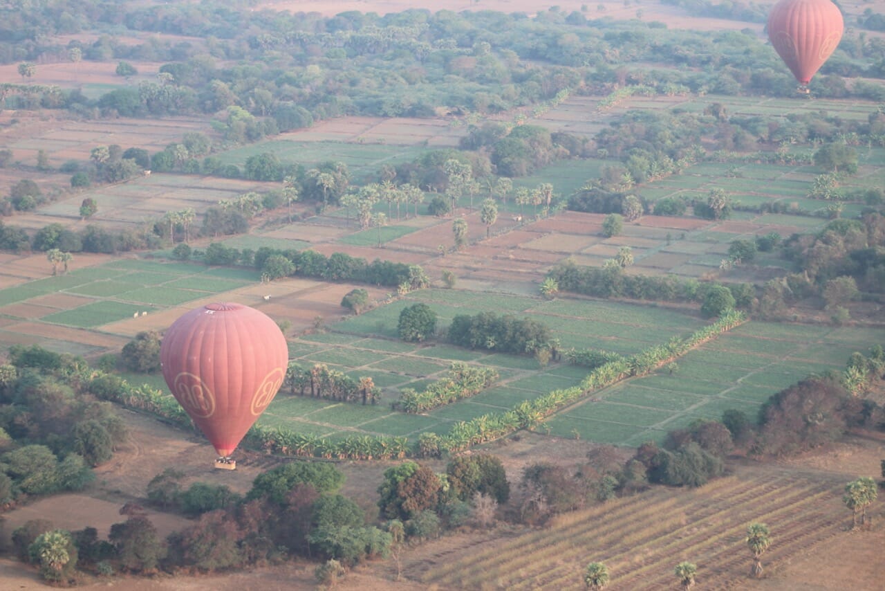 Flying above the rural areas of Bagan