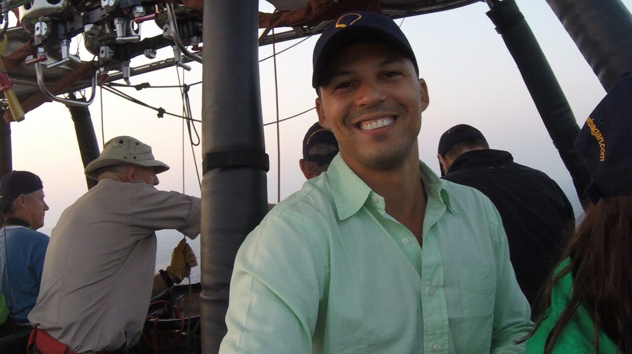 Flying in a balloon over the city of  Bagan