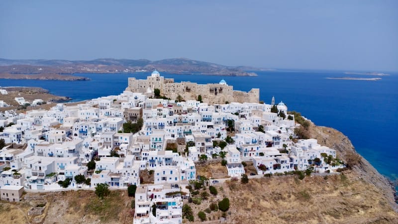 Vista aérea del castillo veneciano de Astipalea, Grecia