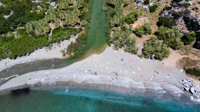 Aerial view over Preveli Beach, Crete, Greece