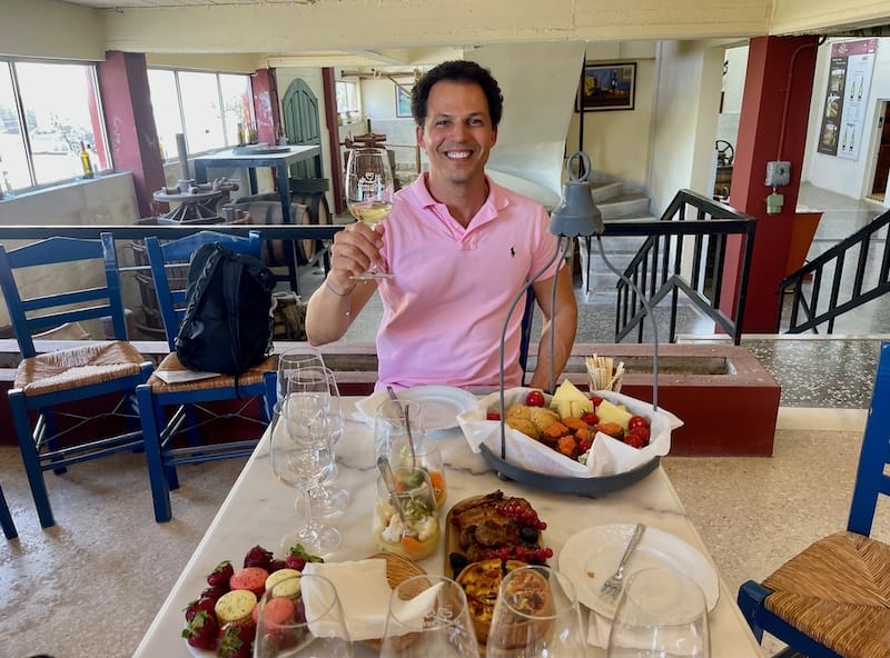 Pericles Rosa doing a wine tasting at Minos Wine, Crete, Greece