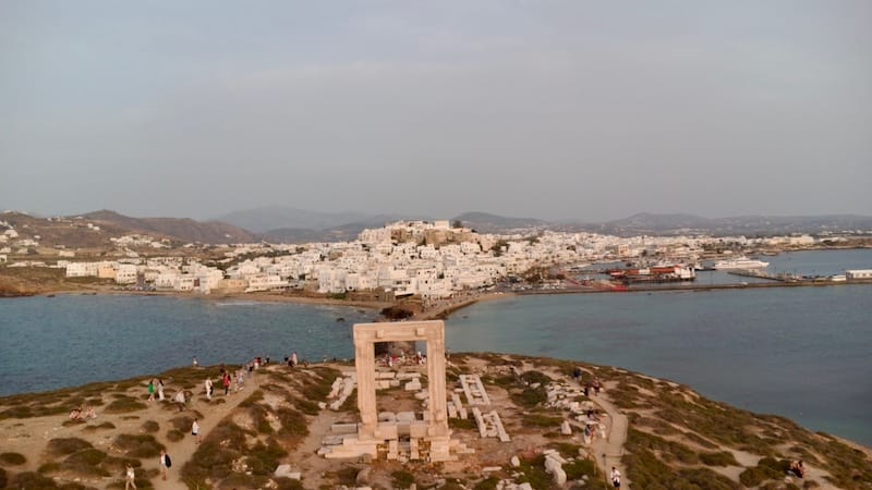 Aerial view over Temple of Apollo, Naxos, Greece