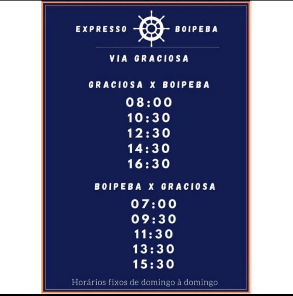 Timetable of the speed boat Boipeba  to Graciosa and Graciosa to Boipeba 