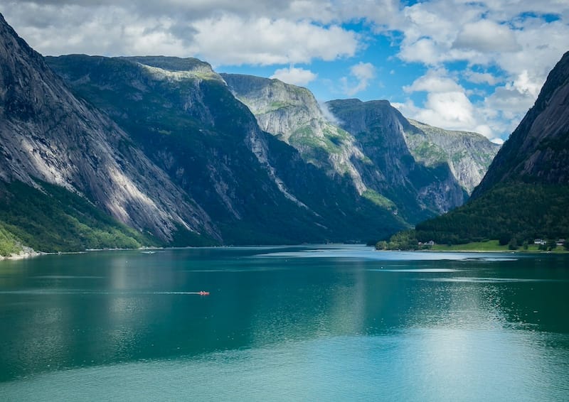 Red Canoe on Norwegian Fjords, Norway